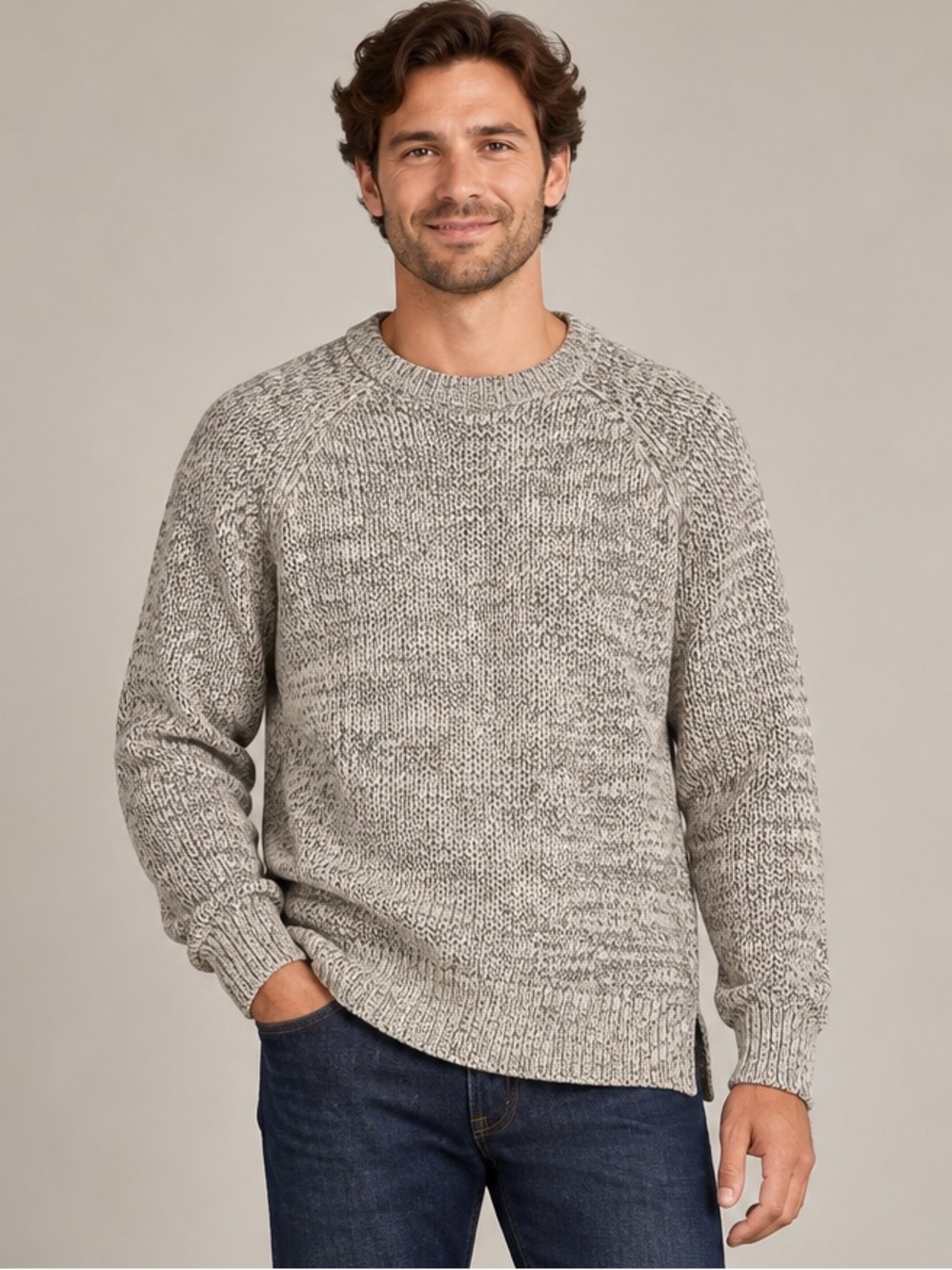 L.L.Bean Men’s Large Marled Gray 100% Cotton Crewneck Sweater